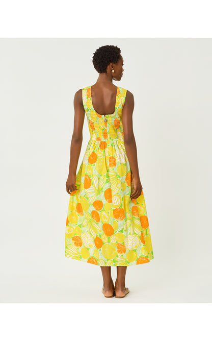 Daisey Smocked Midi Dress - Island Palm Oversized Zesty