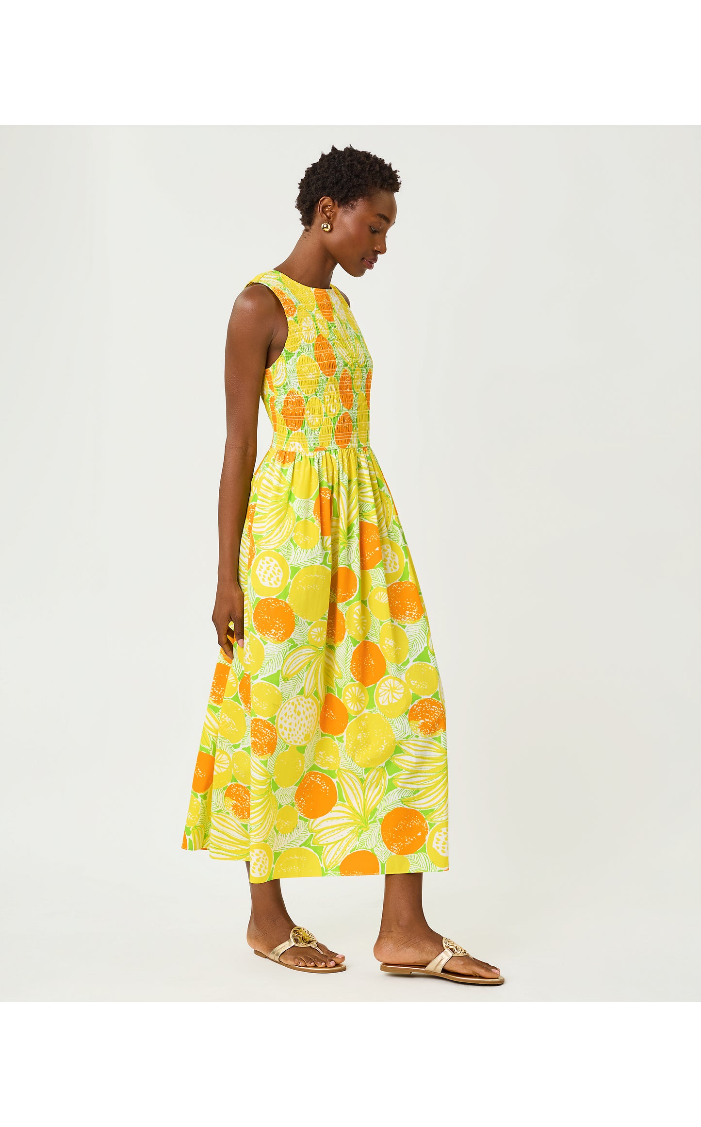 Daisey Smocked Midi Dress - Island Palm Oversized Zesty