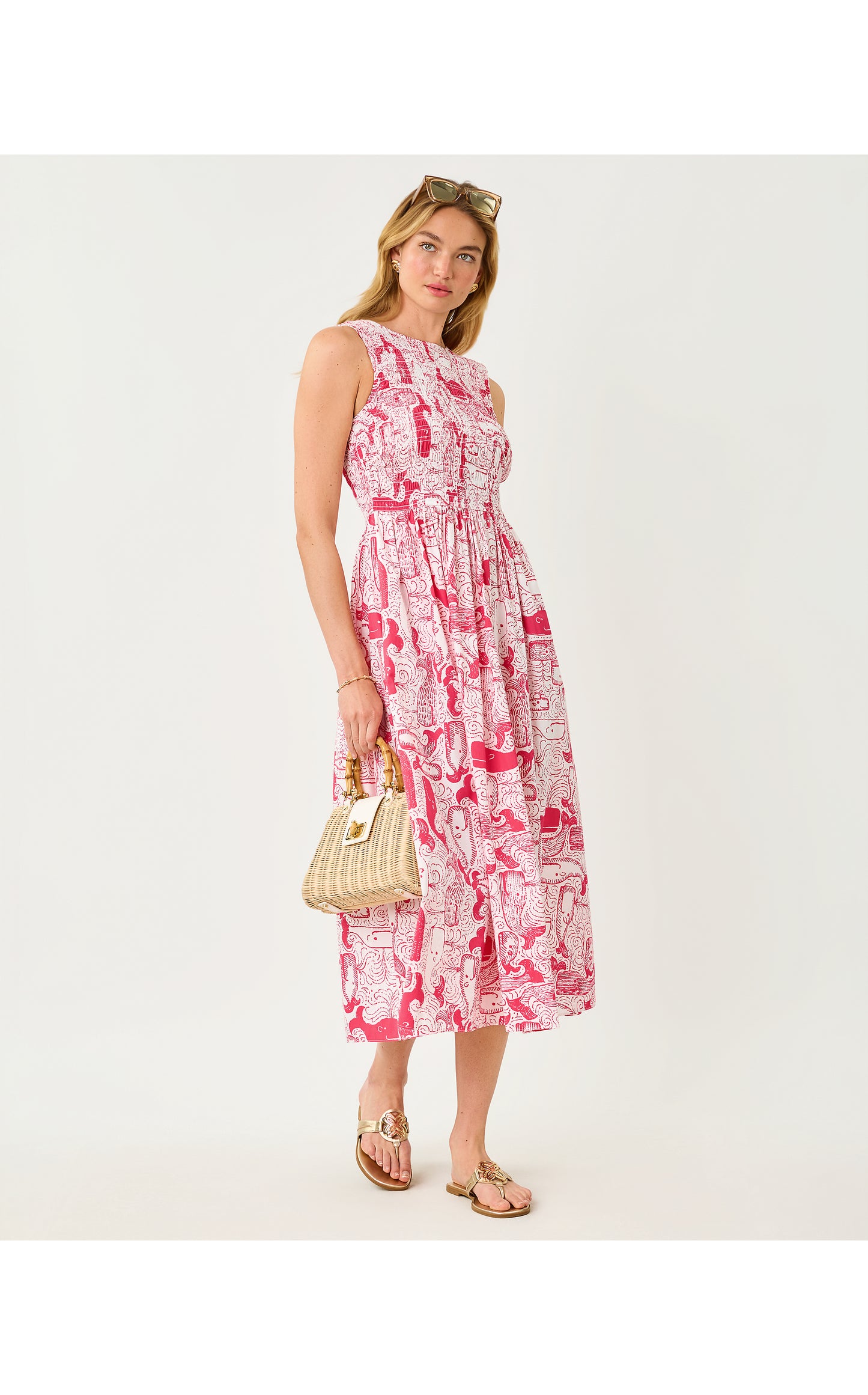 Daisey Smocked Midi Dress - Paradise Punch Oversized Thar She Blows