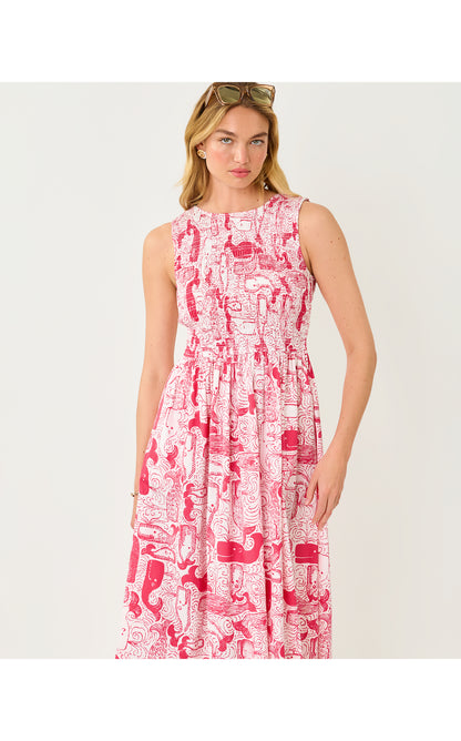 Daisey Smocked Midi Dress - Paradise Punch Oversized Thar She Blows