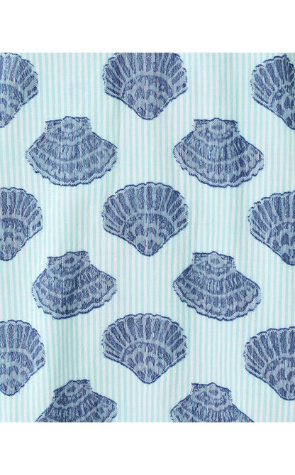 Mialeigh Elbow Sleeve Dress - Day Dream Blue Seashell Jacquard Yarn Dyed Stripe