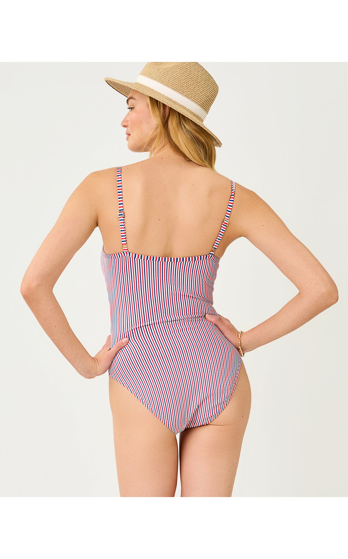 Rhiannan One Piece - Resort White X Paradise Punch X Starlight Navy Seersucker Stripe Swim