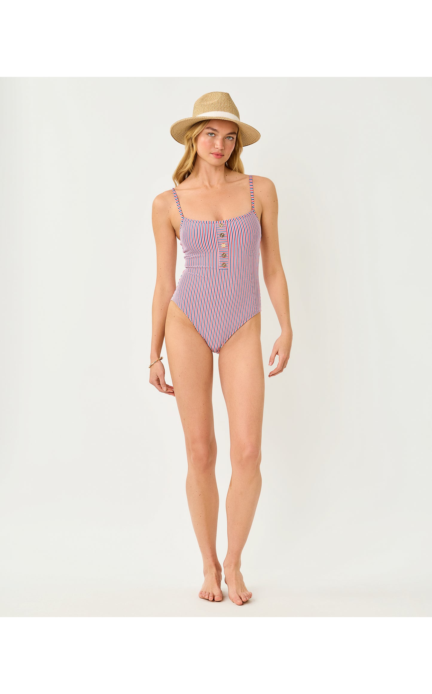 Rhiannan One Piece - Resort White X Paradise Punch X Starlight Navy Seersucker Stripe Swim