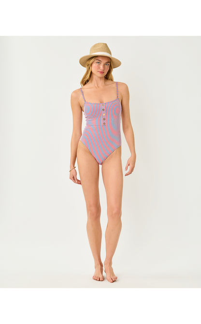 Rhiannan One Piece - Resort White X Paradise Punch X Starlight Navy Seersucker Stripe Swim