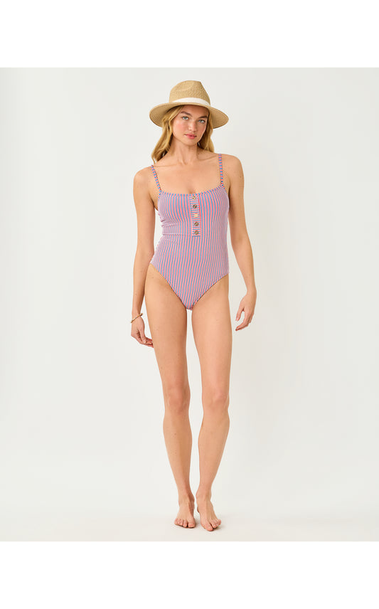 Rhiannan One Piece - Resort White X Paradise Punch X Starlight Navy Seersucker Stripe Swim