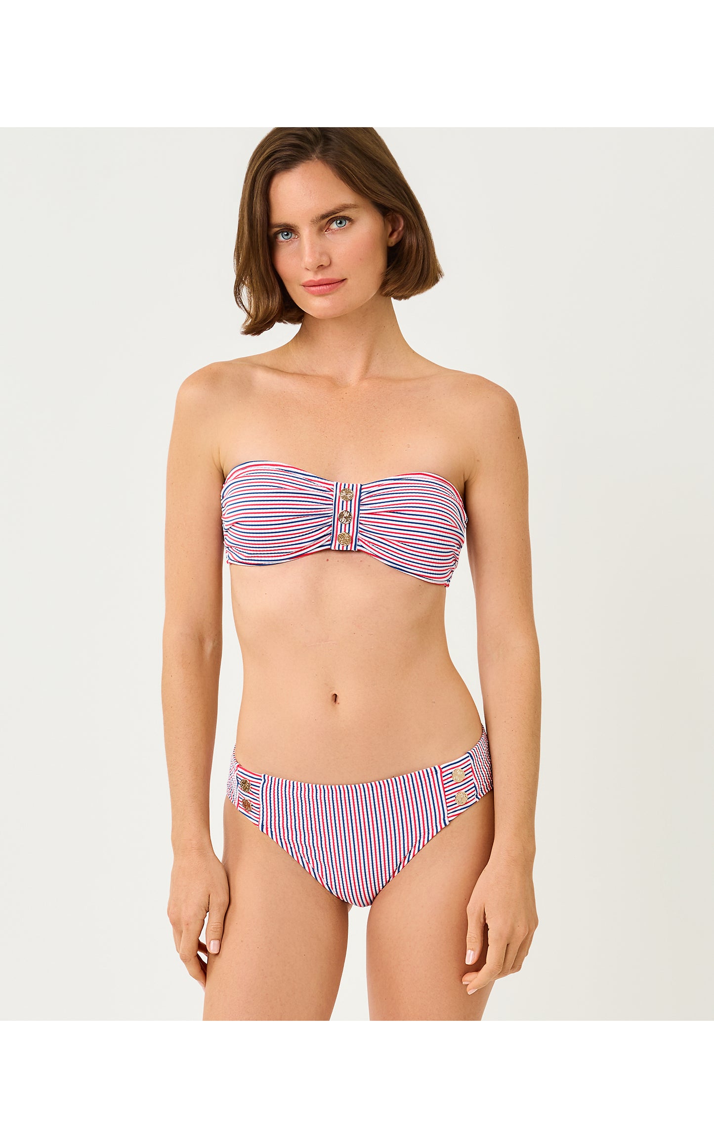 Melita Bandeau Top - Resort White X Paradise Punch X Starlight Navy Seersucker Stripe Swim