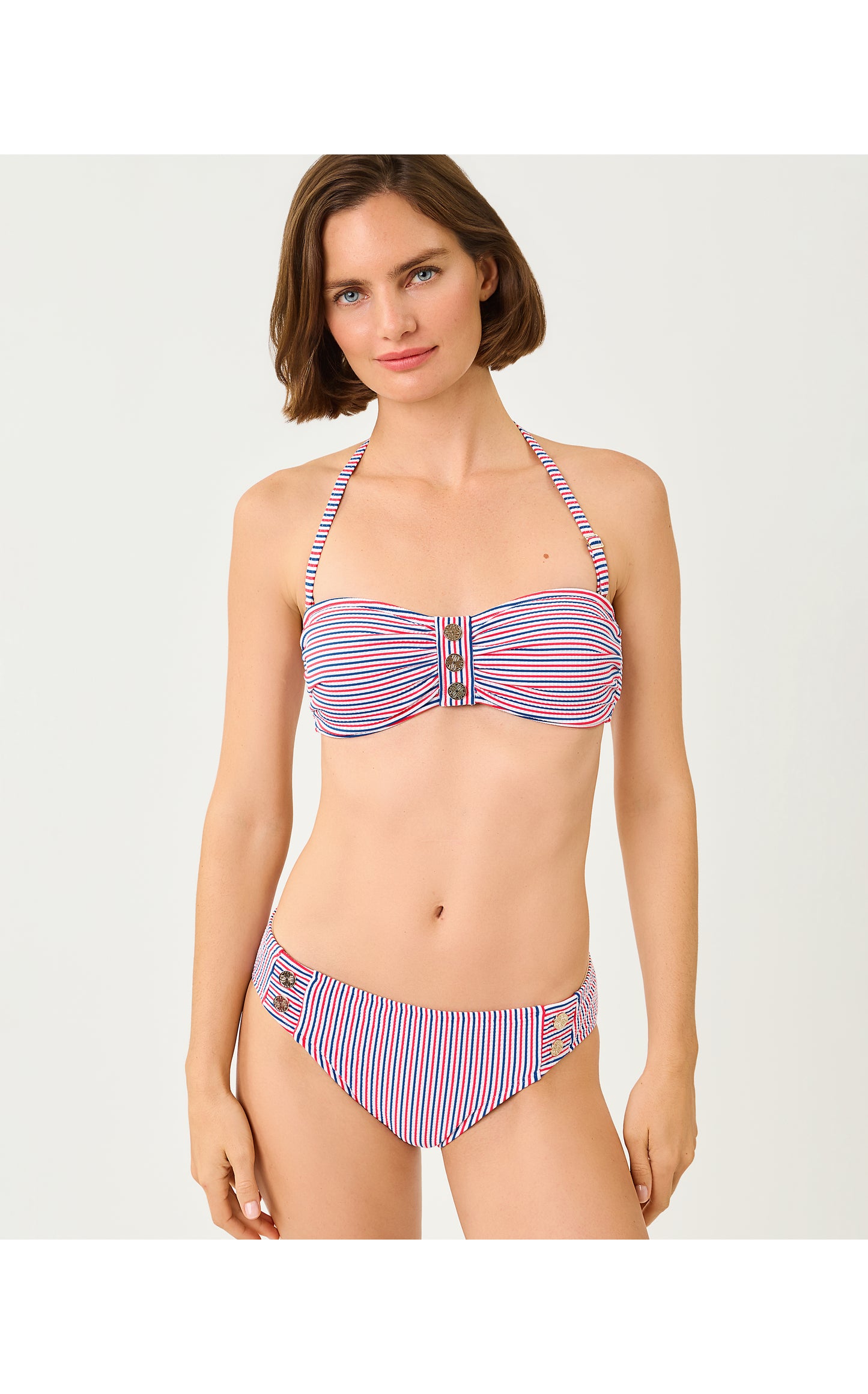 Melita Bandeau Top - Resort White X Paradise Punch X Starlight Navy Seersucker Stripe Swim