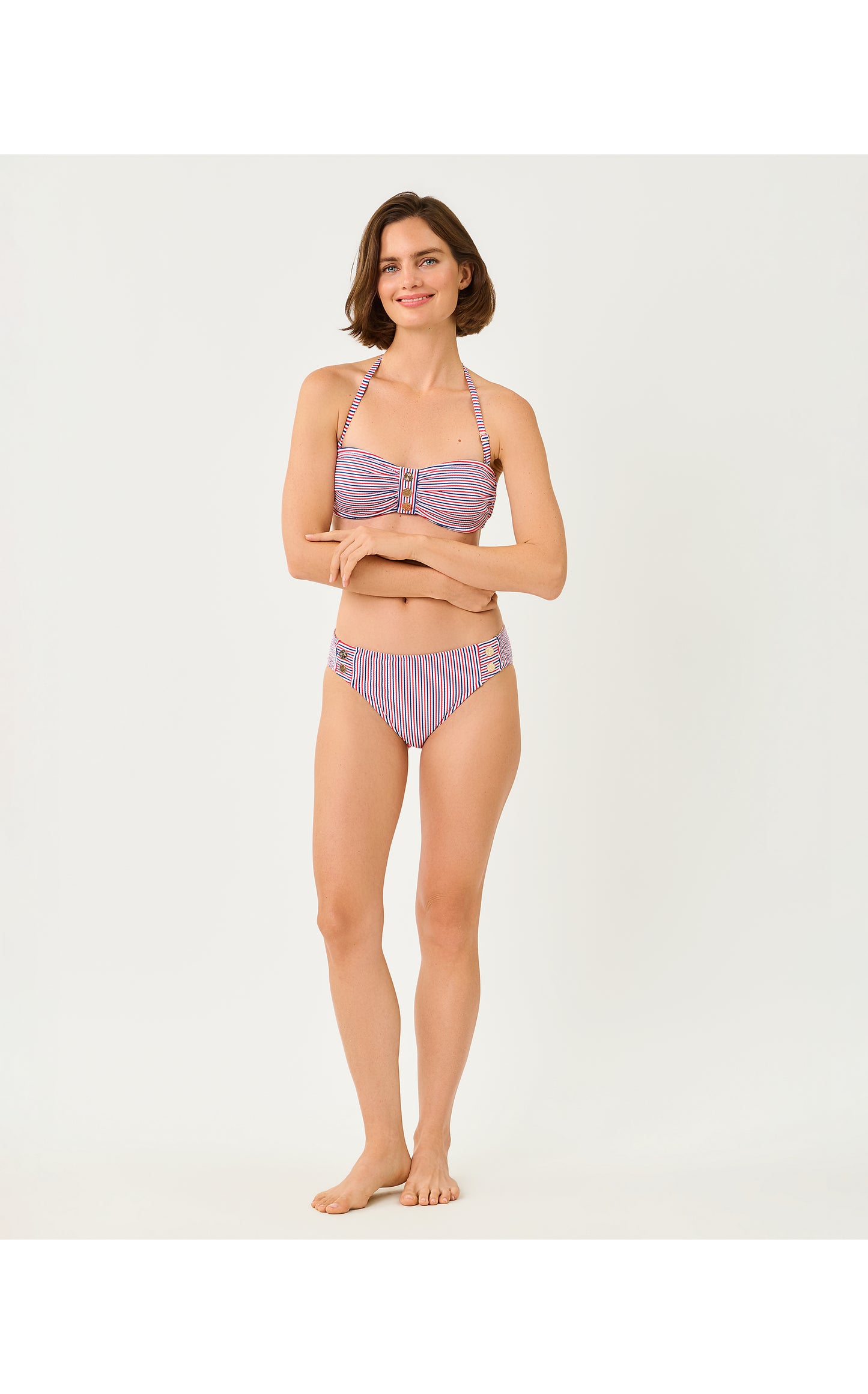 Melita Bandeau Top - Resort White X Paradise Punch X Starlight Navy Seersucker Stripe Swim