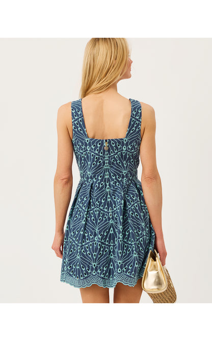 Cindy Skirted Romper - Starlight Navy X Capri Blue Queen Scallop Eyelet