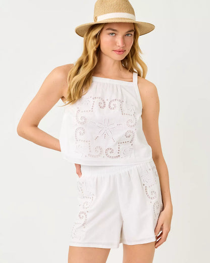 Maisey Top - Resort White Shell Of A Time Engineered Eyelet