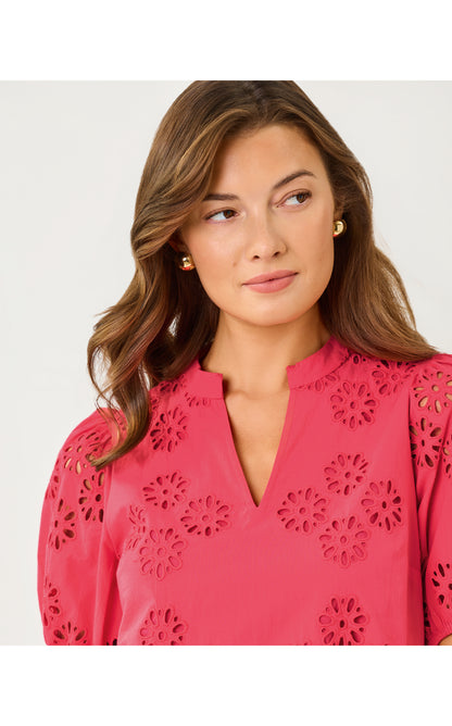 Castine Short Sleeve Top - Paradise Punch Medallion Petals Eyelet