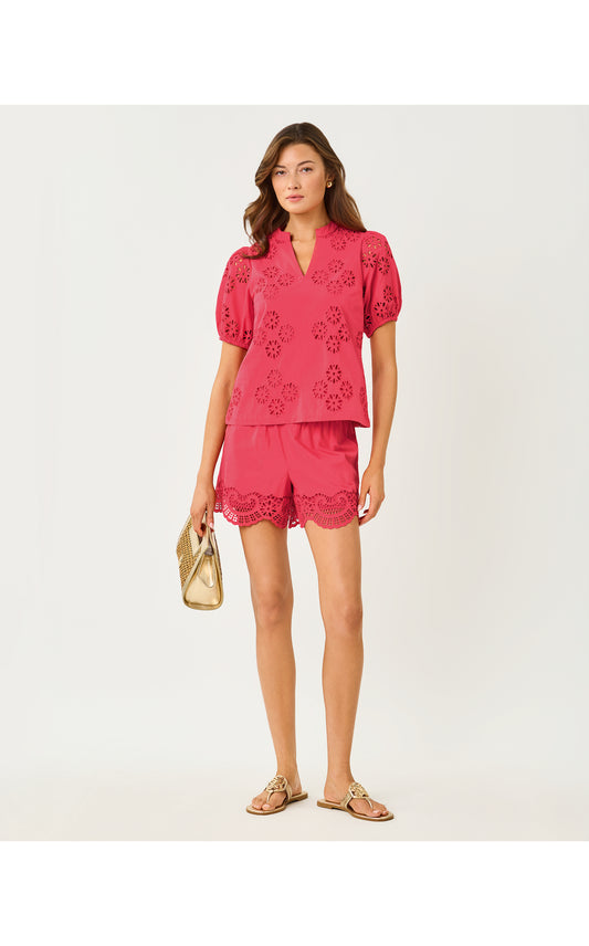 Kilah Eyelet Short - Paradise Punch Medallion Petals Scallop Edge Cambric