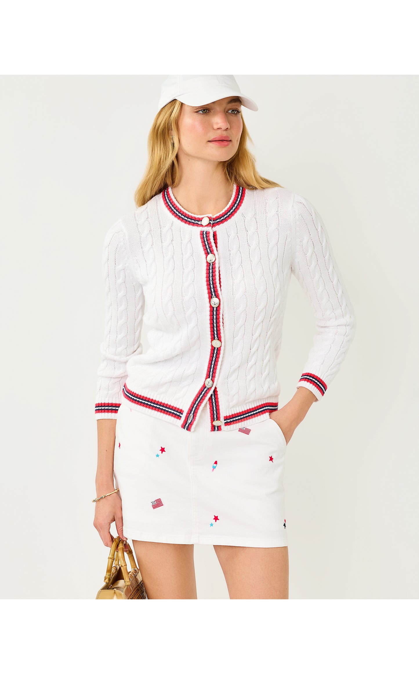 Colette Denim Skort - Resort White Its A 250th Celebration Embroidery