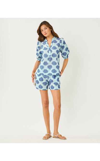 Kilah Stripe Jacquard Short - Day Dream Blue Seashell Jacquard Yarn Dyed Stripe