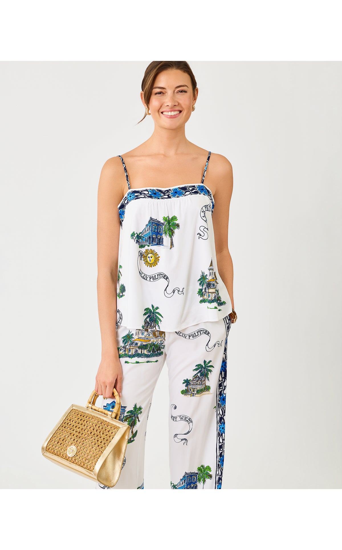 Jamo Sleeveless Top - Coconut Key West Toile Engineered Woven Top
