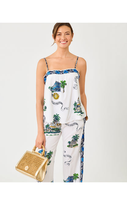 Jamo Sleeveless Top - Coconut Key West Toile Engineered Woven Top