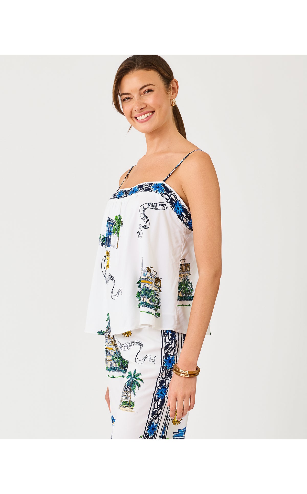 Jamo Sleeveless Top - Coconut Key West Toile Engineered Woven Top
