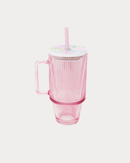 Glass Tumbler With Straw - Multi Lilly Garden Home