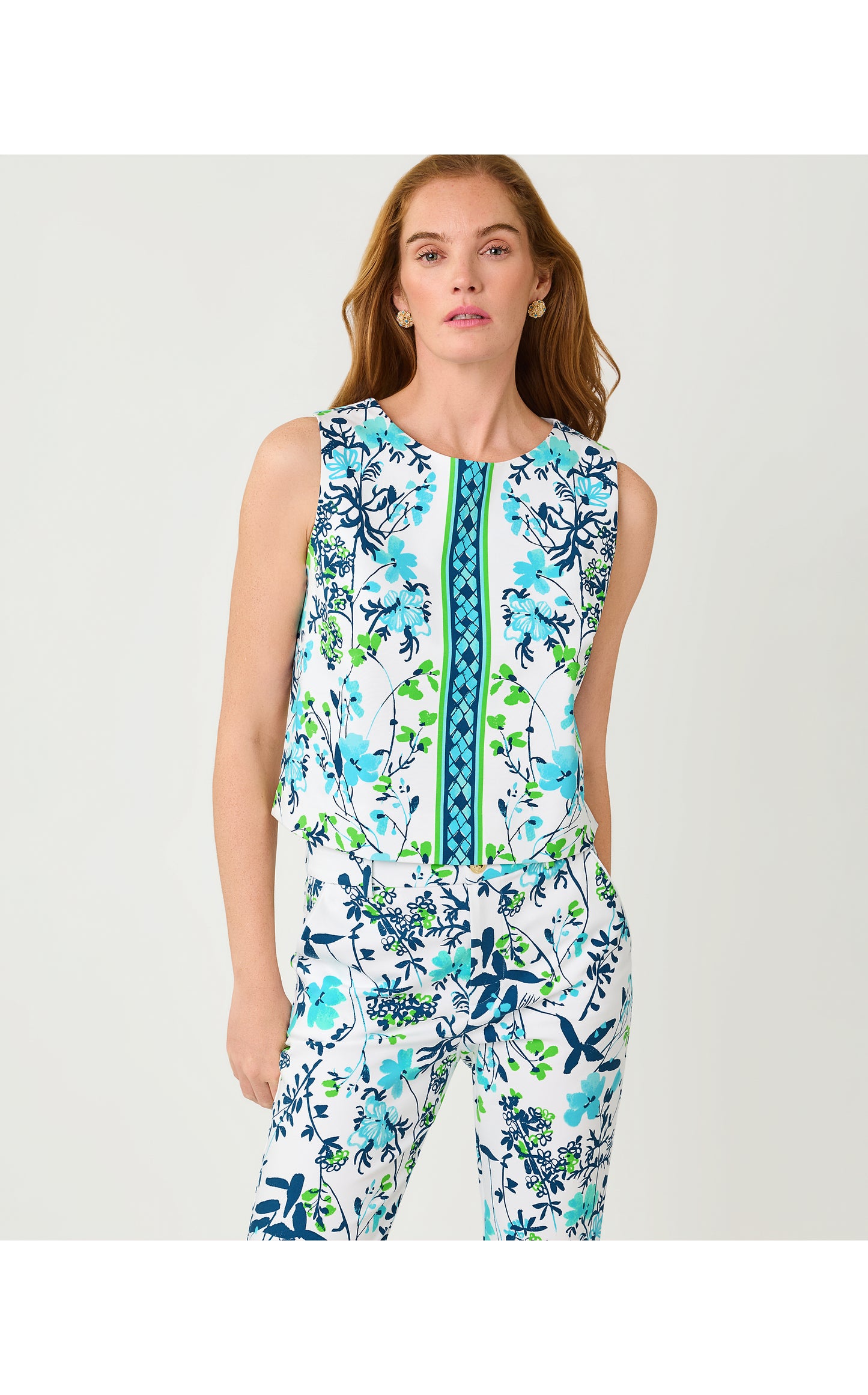 Bensen Sleeveless Top - Resort White Sea Blooms Engineered Top