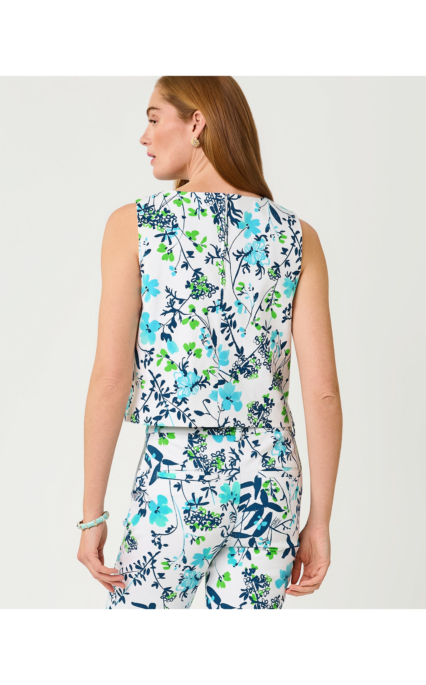 Bensen Sleeveless Top - Resort White Sea Blooms Engineered Top