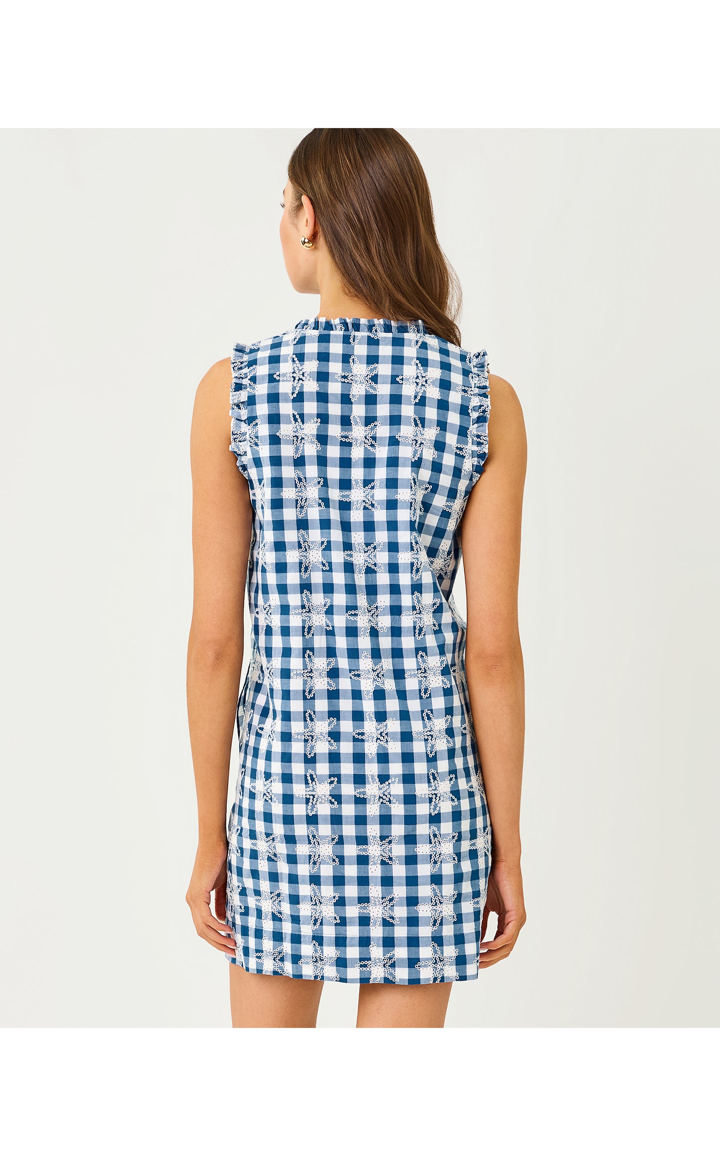 Kavalla Popover Dress - Starlight Navy Starfishing Embroidered Gingham