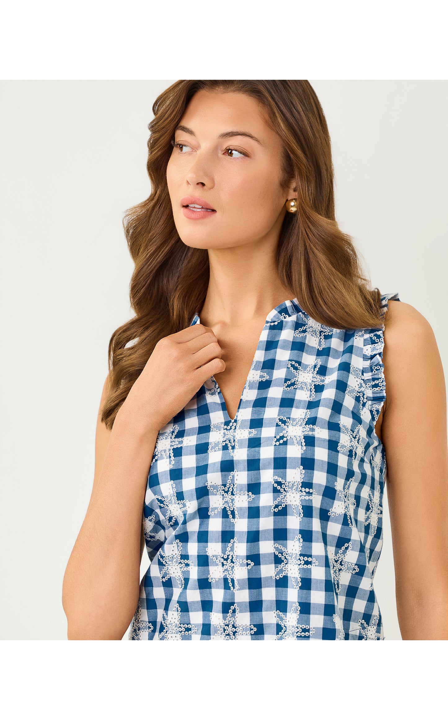 Kavalla Popover Dress - Starlight Navy Starfishing Embroidered Gingham