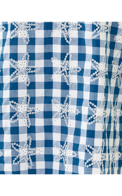 Kavalla Popover Dress - Starlight Navy Starfishing Embroidered Gingham
