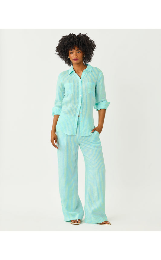 Mirabella Linen Palazzo - Mint Condition X Capri Blue Saint Tropez Stripe