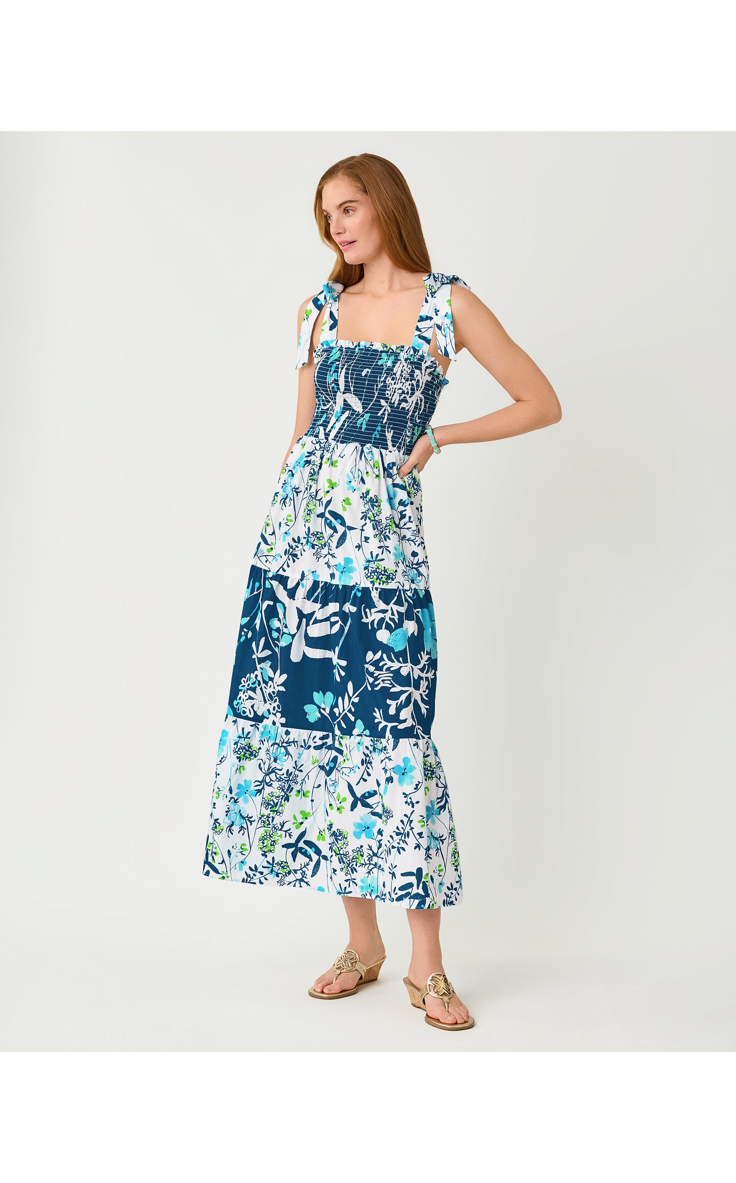 Athyn Smocked Maxi Dress - Resort White Sea Blooms