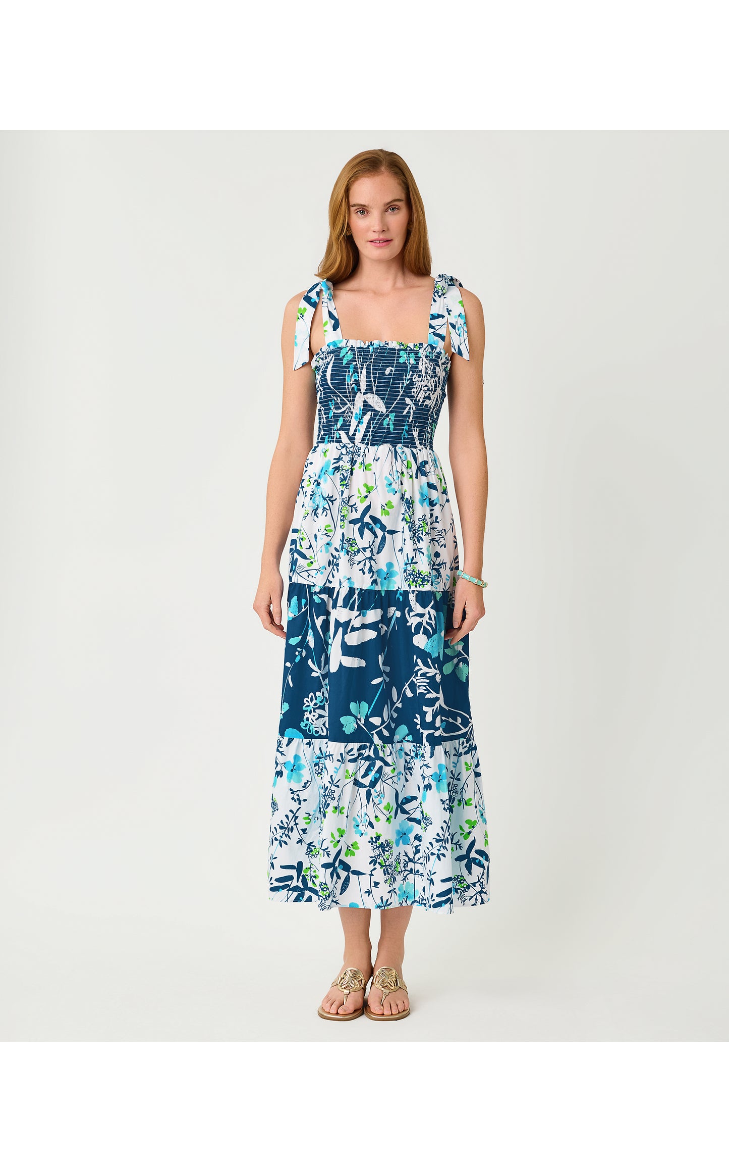Athyn Smocked Maxi Dress - Resort White Sea Blooms