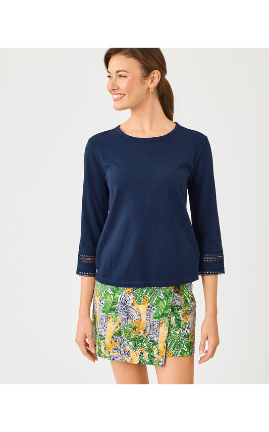 Clairmont 3/4 Sleeved Trimmed Knit Top - Low Tide Navy