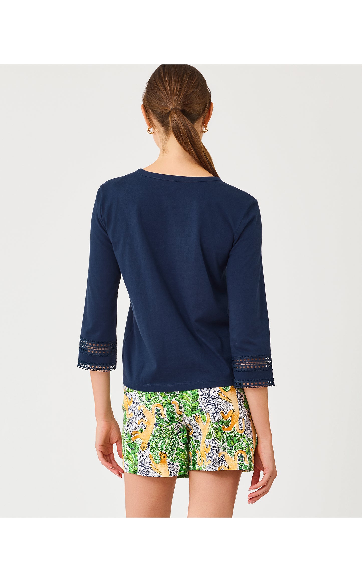 Clairmont 3/4 Sleeved Trimmed Knit Top - Low Tide Navy