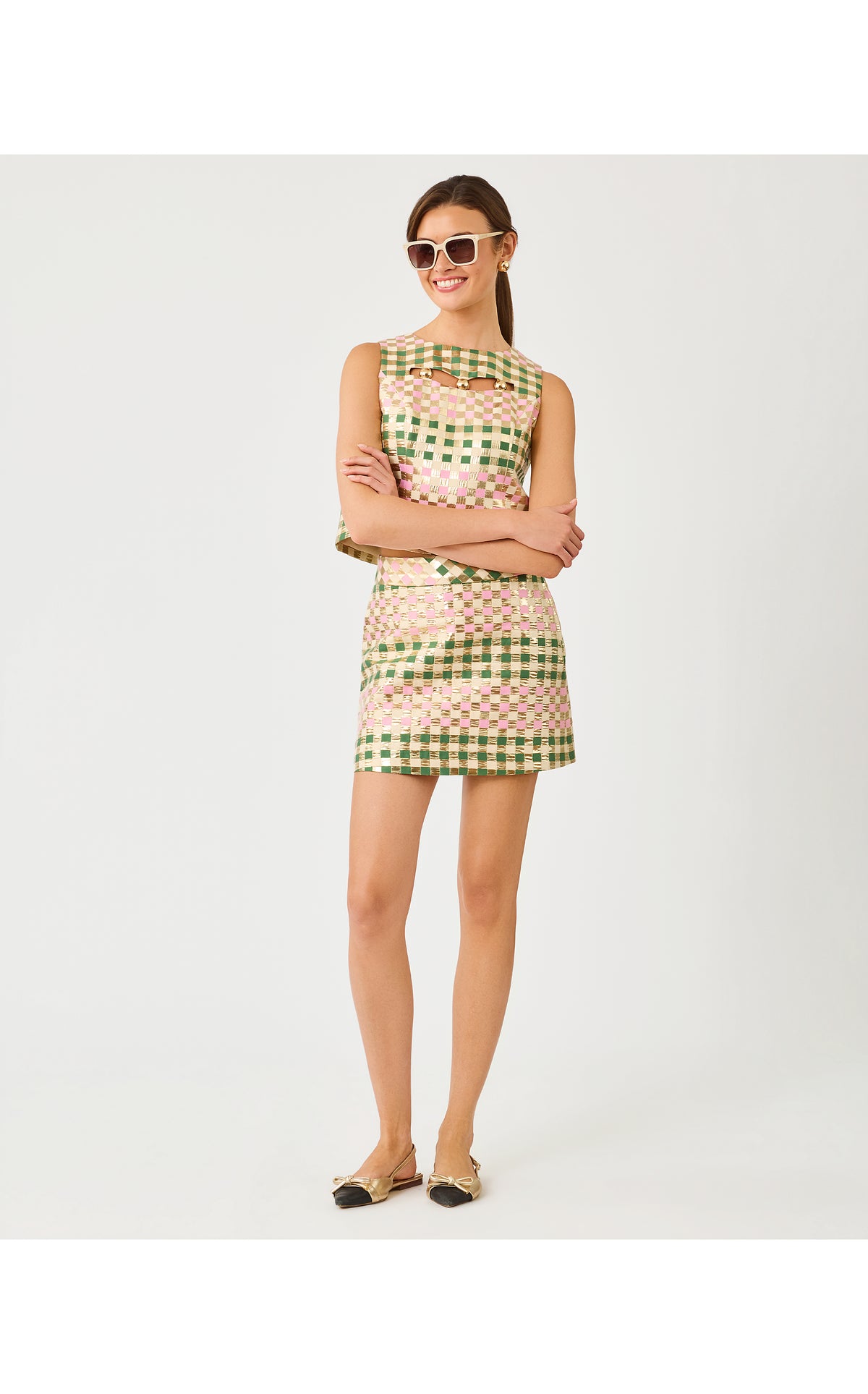 Sarissa Mini Skirt - Oregano Golden Gingham Jacquard