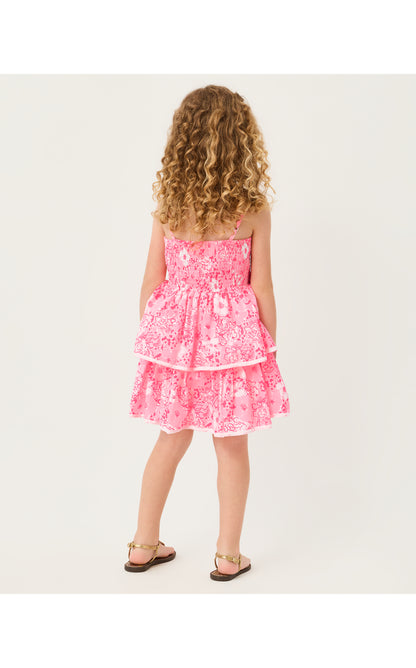 Lilly Pulitzer X Janie and Jack - Ambie Ruffle Dress - Conch Shell Pink Burst Of Joy
