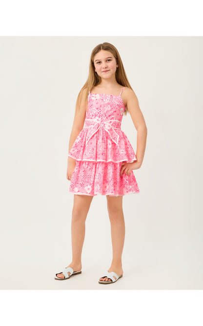 Lilly Pulitzer X Janie and Jack - Ambie Ruffle Dress - Conch Shell Pink Burst Of Joy