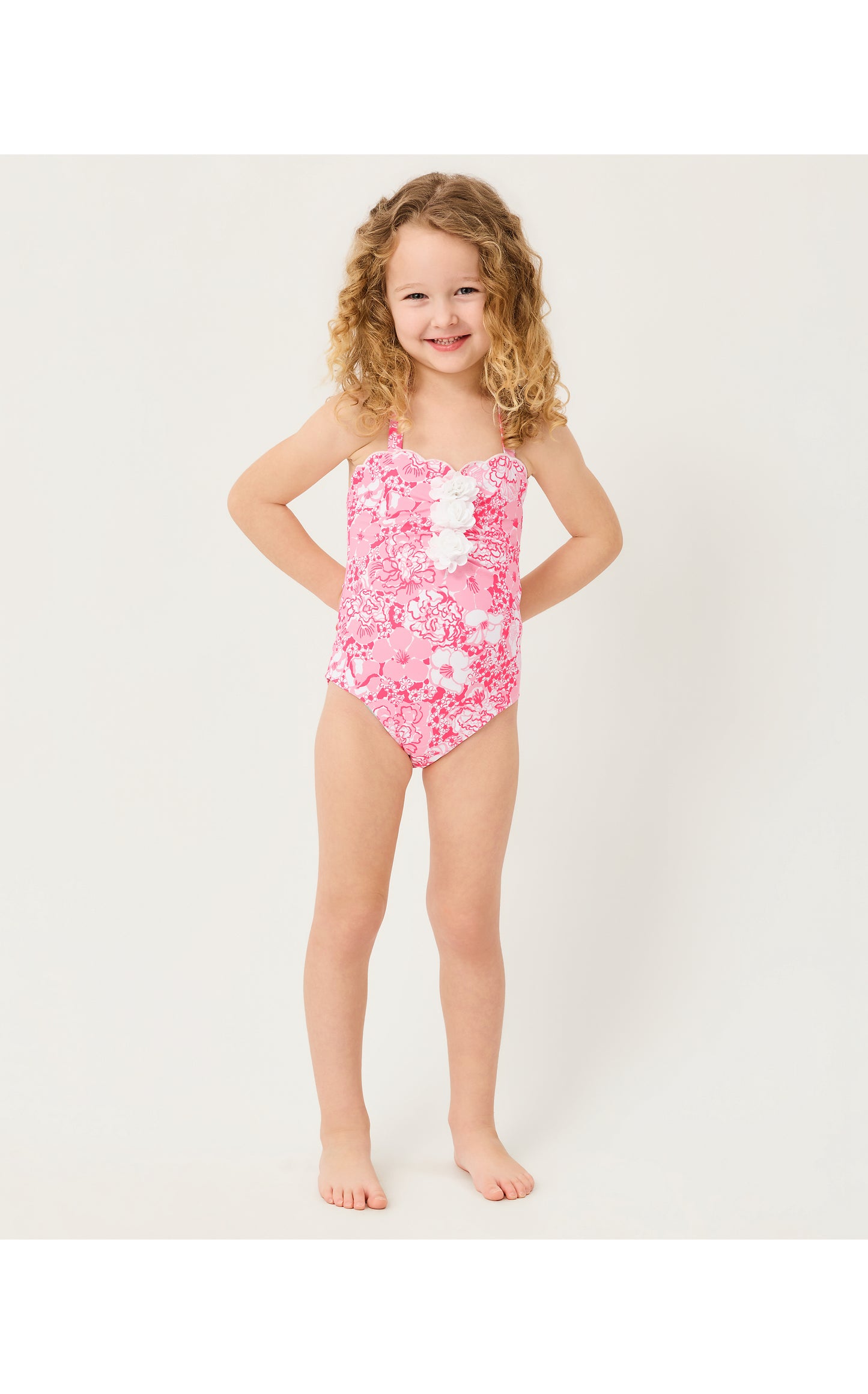 Lilly Pulitzer X Janie and Jack - Maddie Flower Swimsuit - Conch Shell Pink Burst Of Joy