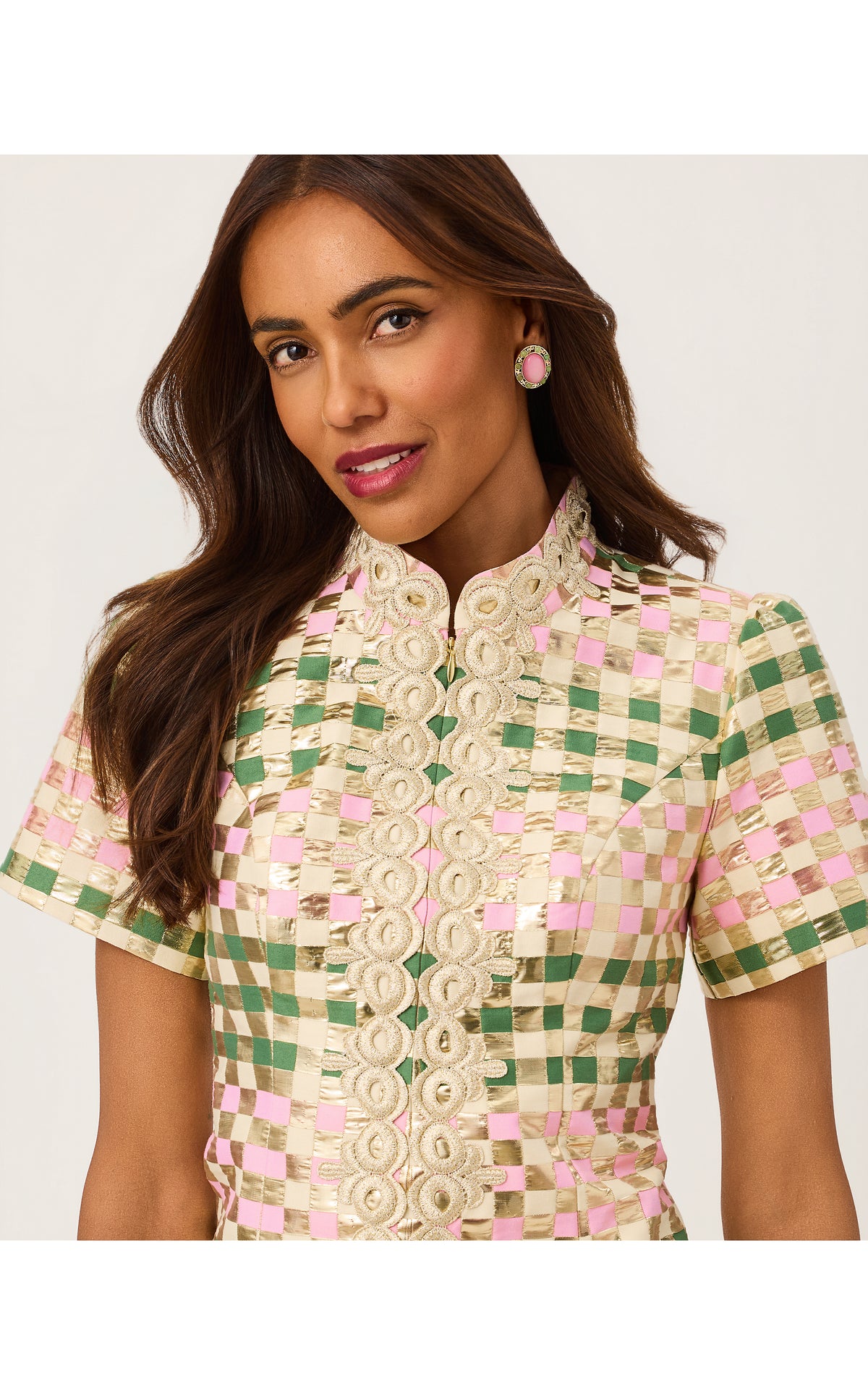 Carty Jacquard Shift - Oregano Golden Gingham Jacquard