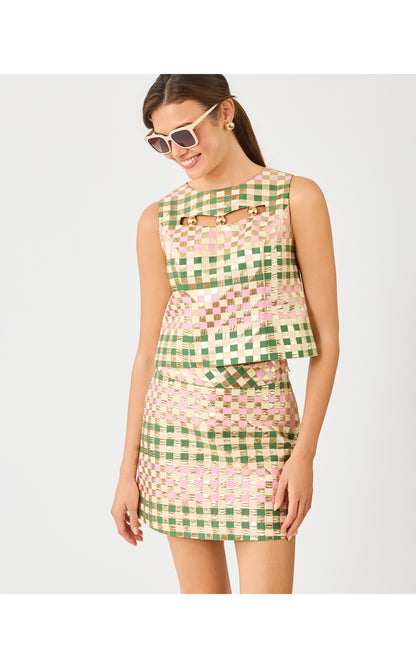 Paloma Sleeveless Cropped Top - Oregano Golden Gingham Jacquard