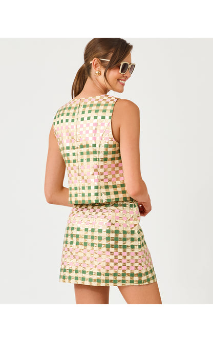 Paloma Sleeveless Cropped Top - Oregano Golden Gingham Jacquard