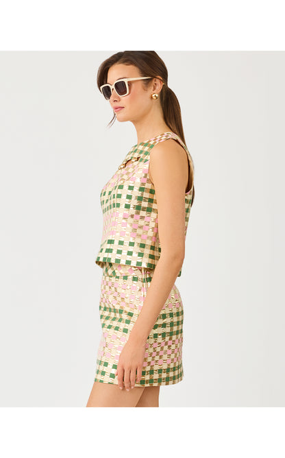 Paloma Sleeveless Cropped Top - Oregano Golden Gingham Jacquard