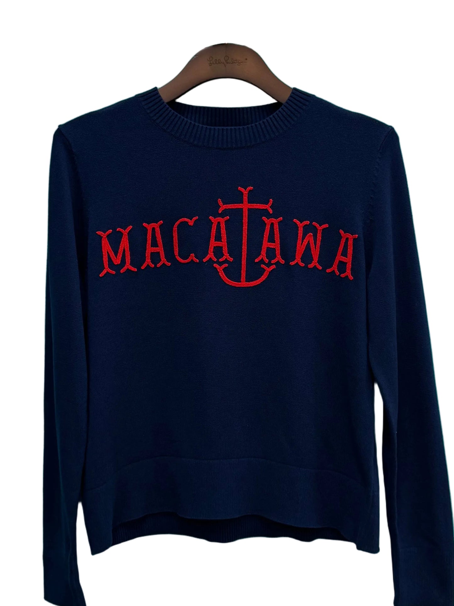 Custom Sport Crew Neck Sweater - Macatawa - Navy/Red