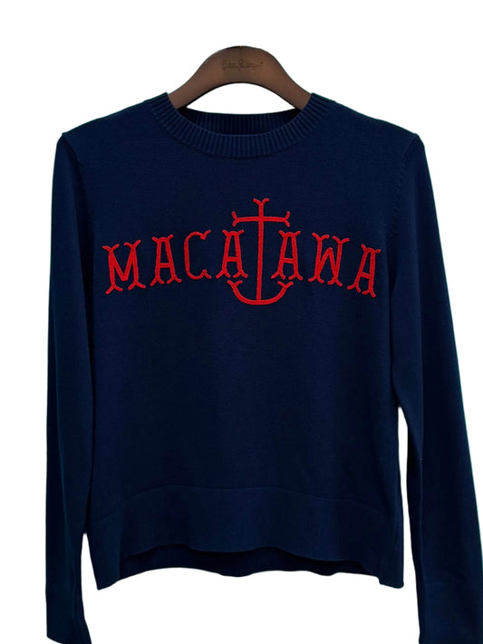 Custom Sport Crew Neck Sweater - Macatawa - Navy/Red