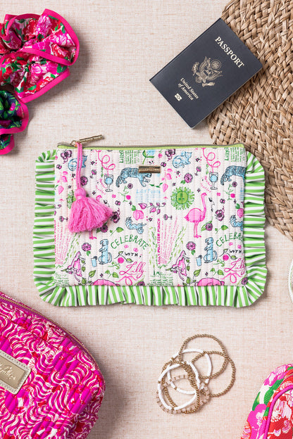 Quilted Ruffle Pouch, Celebrate with Lilly