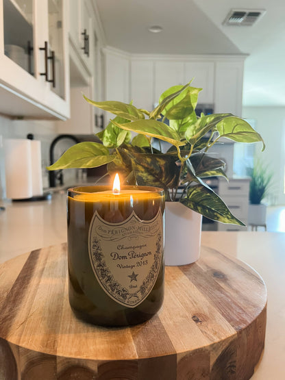 Recycled Dom P Bottle - Vintage Label Candle: Grapefruit/Mango/Vanilla