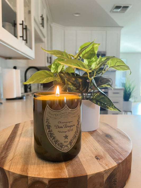 Recycled Dom P Bottle - Vintage Label Candle: Grapefruit/Mango/Vanilla