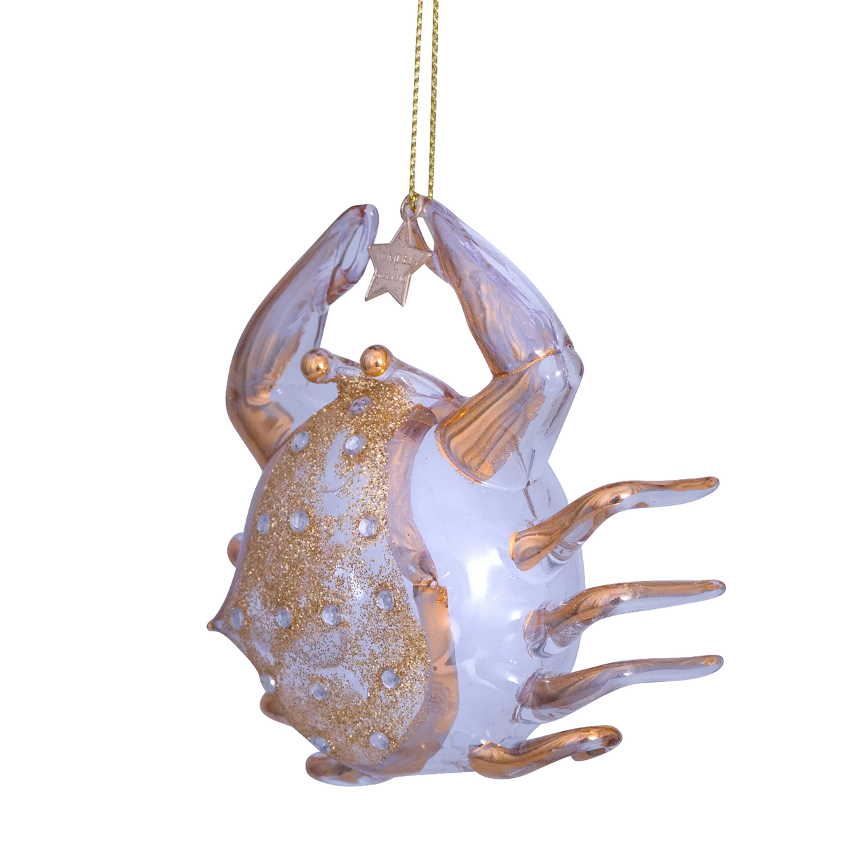 Ornament glass gold/diamonds crab
