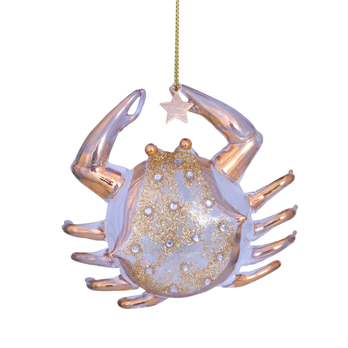 Ornament glass gold/diamonds crab