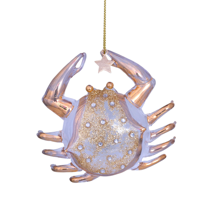 Ornament glass gold/diamonds crab