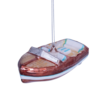 Ornament glass brown/white boat