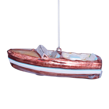 Ornament glass brown/white boat